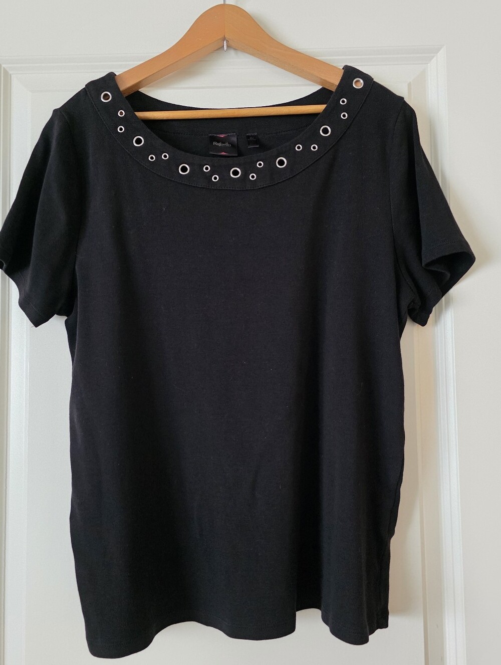 Y2k Grommet Neckline Scoopneck Tshirt Gothic Chic Grunge Womns XL Rafaella Black